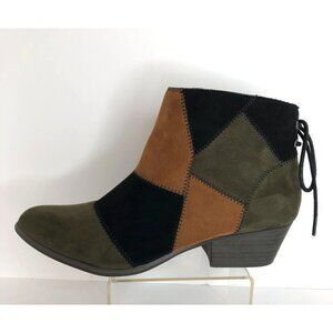 Unionbay Women Patchwork Faux Suede Ankle Booties Size 6.5M Boho Olive Tan Black